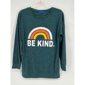 IrisGod Womens Be Kind Rainbow Graphic Green Long Sleeve Top Small